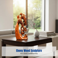 Ebony Wood Carving, Flower Bird Sculpture, Living Room Decor, Housewarming Gift