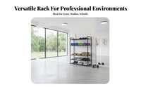 Space-Saving Exercise Mat Storage Rack Large Capacity Exercise Studio Display Rack Heavy-Duty Home Gym Equipment Shelf With Wheels for School