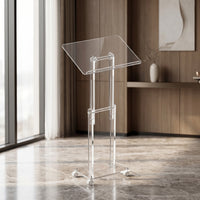 Acrylic Lectern with Wheels Transparent Adjustable Mobile Rolling Lectern for Teachers, Churches