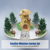 Miniature Garden Decor, Resin Mushroom Log House, Signpost, DIY Fairy Accessories