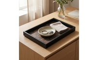 Leather-Edged Wood Tray Modern Rectangular Wooden Tray Decorative Serving Platter