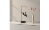 Human Figure Sculpture Gold-Tone Sculpture with Metal Stand Decorative Athletic Pose Statue for Living Room, Bookshelf