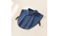Detachable Denim Shirt Front Insert Button-down Half Shirt for Women, Students, Layered-Look, Office, School
