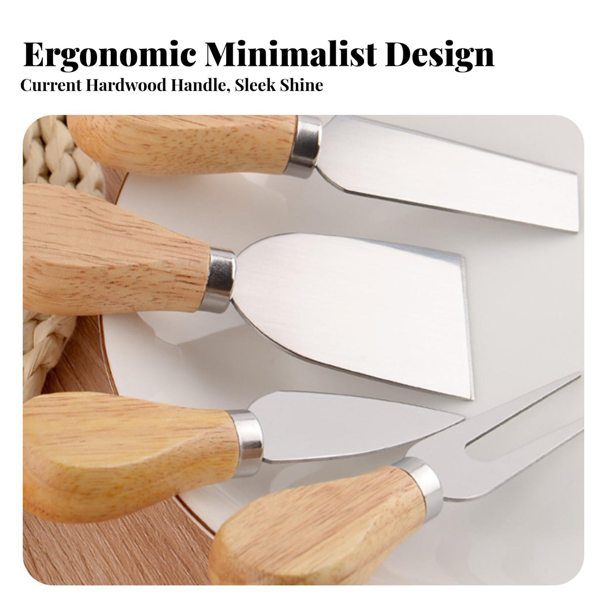 4 Pieces Cheese Set Stainless with Wooden Handle Cheese Cutlery Easy to Clean Meat and Cheese Board Utensil Set for Adults, Parties