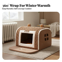 Striped Feline Teepee Warm Striped Teepee Bed Semi-Enclosed Design Cushiony Entrance for Winter, Bedroom, Living Room