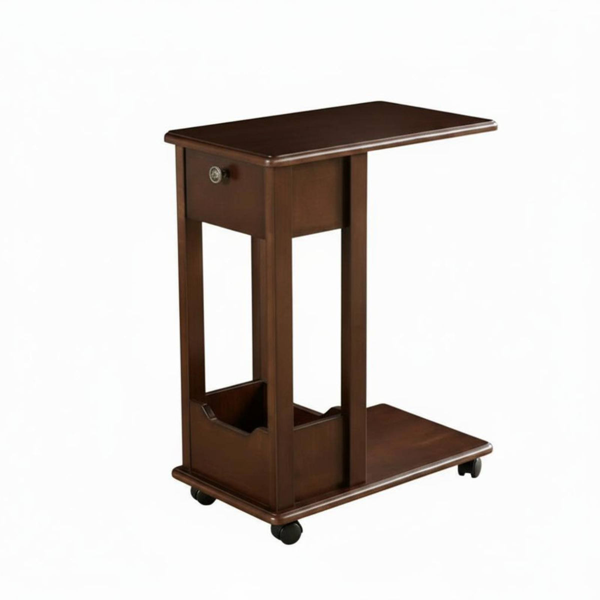 With Wheels Rolling C-Shaped Table Multifunctional Rolling C-Shaped Stand Space Saving Storage Cart Easy Assembly for Home Workers, Apartment Dwellers, Students, Sofa Side, Bedside, Bedroom, Living Room