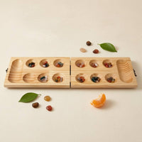 Folding Wooden Traditional Sowing Game Board Foldable Portable Traditional Sowing Game Storage