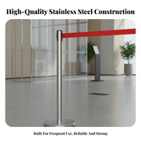 Stainless Steel Queue Pole Heavy-Duty Base Retractable Belt Stanchion Easy Installation Crowd Control Post with Belt for Venue Managers, Banks, Hotels