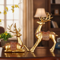 Tabletop Deer Figurines Sculptural Deer Figurine Ornate Sculptures with Antlers Gold-Trimmed for Living Room, Entryway, Mantel, TV Cabinet