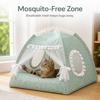 Summer Pet Tent Bed with Cooling Mat for Cats and Small Dogs, Foldable Mosquito-Proof Pet Sleeping Nest