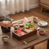 Walnut Wood Divided Serving Tray for Hot Pot Dishes, Snacks, Dried Fruits, and Tea Desserts