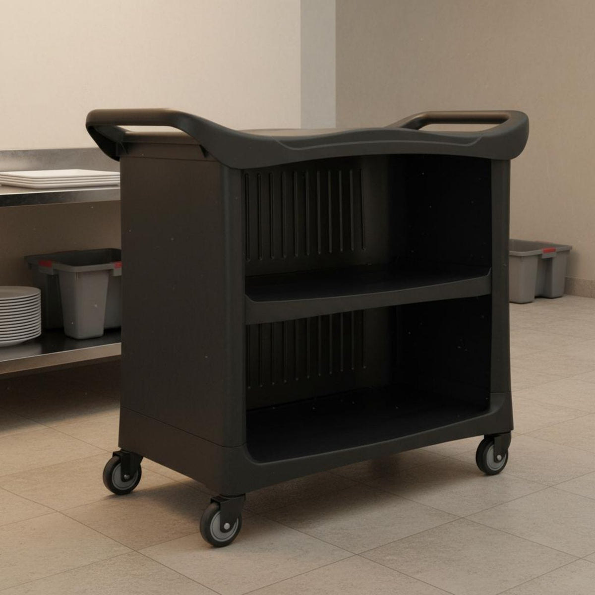 High Load Capacity 3 Tier Bus Cart Easy to Clean Rolling Restaurant Trolley Multi-Purpose Commercial Serving Cart Reinforced Shelves for Kitchen Team, Warehouse Workers, Catering Events, Cafeteria, Garage, Workshop