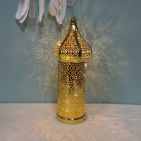 Perforated Metal Lantern LED Hollow-out Lantern Long-Lasting Safe for Tabletop, Patio