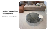 Water wave pattern Wavy Glass Top Table Designer Inspired Round Glass-Top Coffee Table Modern Design Living Room Furniture Easy to Clean for Interior Designers, Homeowners, Office Workers, Hotel Lobby, Lounge Area, Bedroom