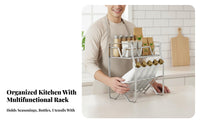 Stainless Steel Seasoning Organizer Rust Resistant Double Tier Storage Shelf Freestanding Condiment Holder Sturdy Construction
