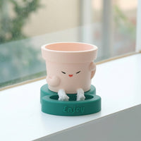 Planter Cute Planter with Stand Cartoon Bottom-Watering Plant Pot for Desk, Office, Windowsill