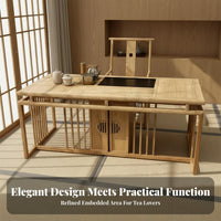 Mortise and Tenon Joinery Chinese Design Tea Table Water-Based Varnish Solid Wood Tea Ceremony Table Fully Assembled Ash Wood Dining Set Traditional Design for Cultural Enthusiasts, Interior Decorators, Living Room, Reception Area, Office, Gatherings