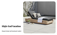 Waterproof Teak Wood Daybed Weather-Resistant Modern Poolside Sunbed Sun Resistant Cushioned Patio Chaise Long-Lasting for Beach, Villa, Garden, Courtyard