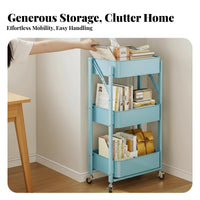 Wheeled Mobility three-tier Foldable trolley Multi-Functional Utility Trolley Space-Saving Household Storage Sturdy Construction for Office Workers, homeowners, Bedroom, Living Room, Kitchen, Bathroom