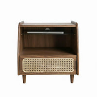 Nordic Design Woven Front End Table Multi-Functional accent Storage Table space-saving Size Nightstand artisanal for Interior Decorators, Homeowners, Apartment Dwellers, Bedroom, Living Room, Hallway, Entryway
