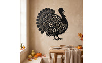 Turkey Metal Wall Art Floral Cutout Turkey Silhouette Wall Art Farmhouse Style for Autumn Harvest, Entryway, Dining Room
