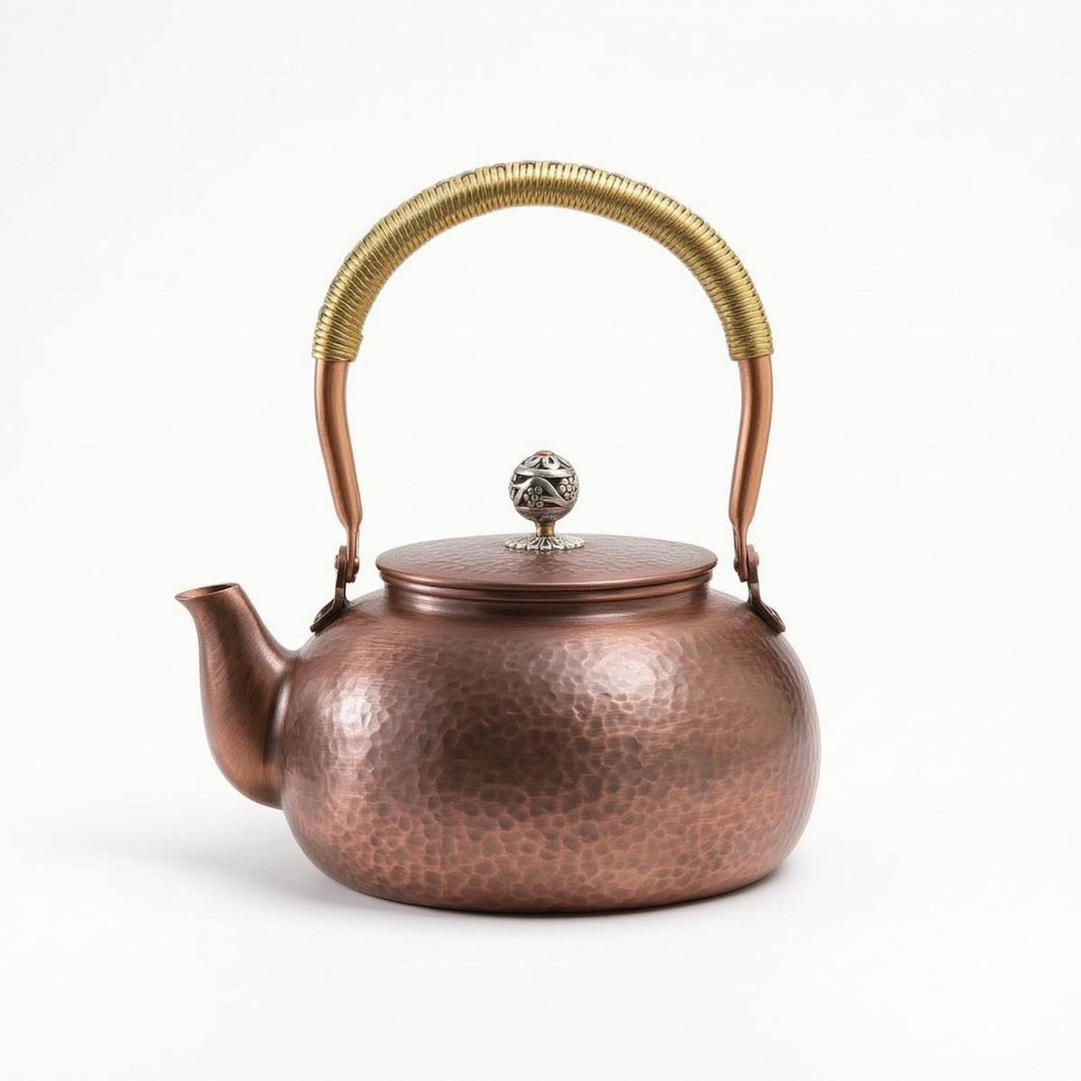 Hammered Copper Teapot Retro Copper Teapot with Wrapped Handle Thickened for Desk Display
