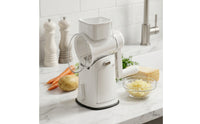 5-Blade Manual Countertop Rotary Drum Cutter Space-Saving Mandoline Cutter with Suction Base for Meal Prep