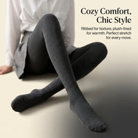 Fleece Lined Tights for Women with Ribbed Texture Design, Thermal Leggings for Winter Wear and Cold Weather