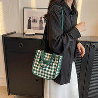 Travel Bag and Shoulder Bag for Summer Holiday, Argyle Check Canvas Bucket Bag, Crossbody Bags for Women and Men, Small Phone Bags for Women