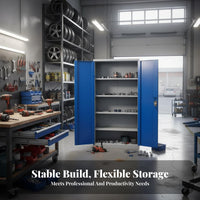 High Load Capacity Heavy-Duty Tool Locker Long-Lasting Lockable Steel Cabinet Multi-Functional Storage Furniture Adjustable Shelves for Factory Workers, Workshop Technicians, DIY Enthusiasts, Garage, Warehouse, Home, Office