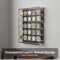 Acrylic Coin Display Case Versatile Wall Mounted Coin Rack Wall Mounted Display Shelf Large Capacity for Veterans, Man Cave