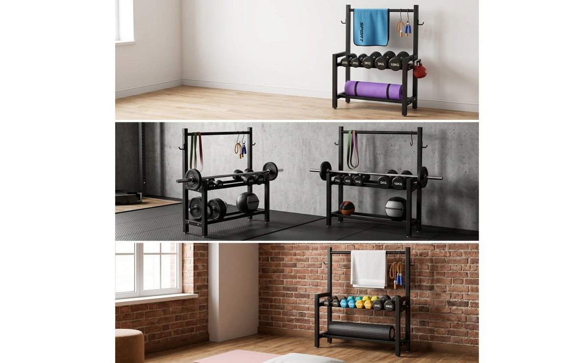 Metal Home Gym Storage Rack Sturdy Workout Equipment Organizer Long-Lasting Gym Rack with Hooks Allcomprehensive for Athletes