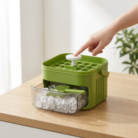 Press-Type Ice Cube Tray with Storage Box and Scoop, Food-Grade Silicone Ice Maker Mold for Home Refrigerator, Square Ice Cubes