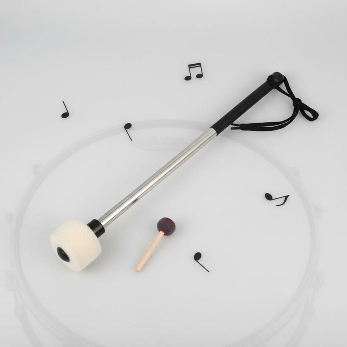 Non-Slip Grip Felt Head Bass Drum Mallet Wrist Strap Marching Band Drum Beater Wool Felt Mallet for Percussionists, Drummers, Stage Performance, Music Practice