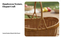 Portable Imitation Rattan Basket Multi-Purpose Fruit Picking Basket Multipurpose Wicker Design Shopping Tote Sturdy Handles for Picnickers, Homemakers, Supermarket, Outdoor, Gardening, Garden