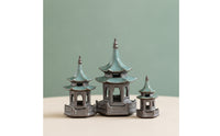 3 Pieces Open-Sided Hexagonal Pavilion Ornament Raised Platform Pagoda Roof Ornament Architectural Style Mini Landscape Piece