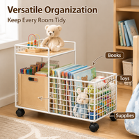 Iron Metal Storage Shelves with Wheels 2 Tier Heavy Duty Rolling Shelving Unit