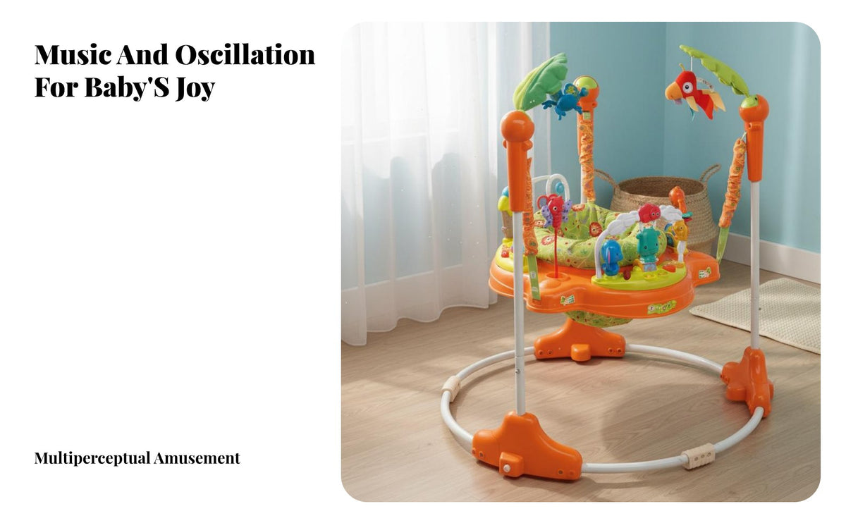 Foldable Design Rotating Baby Entertainer Vibrating Function 360-Degree Rotating Bouncer Music and Lights Infant Bouncer Height Adjustable for Infants, Parents, Toddlers, Playroom, Living Room, Indoors, Playtime