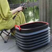 Telescopic Handle Collapsible Car Wash Pail Foldable Rolling Wash Pail Large Capacity Wheeled for Fishing, Outdoor