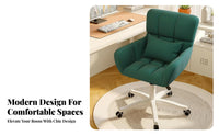 Adjustable Height Upholstered Rolling Chair Ergonomic Design Upholstered Rolling Armchair Modern Design Swivel Seat Space-Saving for Students, Home Workers, Adults, Dorm Room, Study, Bedroom