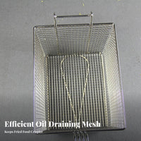 Front Hook Design Deep Fryer Basket Rust-Proof Stainless Steel Mesh Basket Heat Resistant Stainless Steel Frying Colander Large Capacity for Chefs, Restaurant