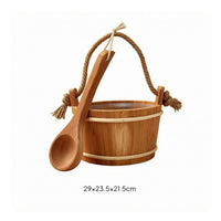 Sauna Pail and Ladle Set Open Top Wooden Pail and Ladle Kit Light Banding