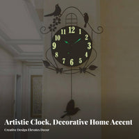 Swinging Birds Wall Clock Quiet Decorative Clock Home Decor for Living Room, Bedroom, Entryway