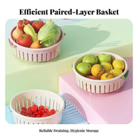Double Layer Drain Basket Multi-Versatile Produce and Vegetable Washing Bowl Quick Draining Kitchen Colander and Bowl Set