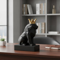 Lion Statue with Crown Ebony Lion Sculpture Tabletop for Homeowners, Art Collectors
