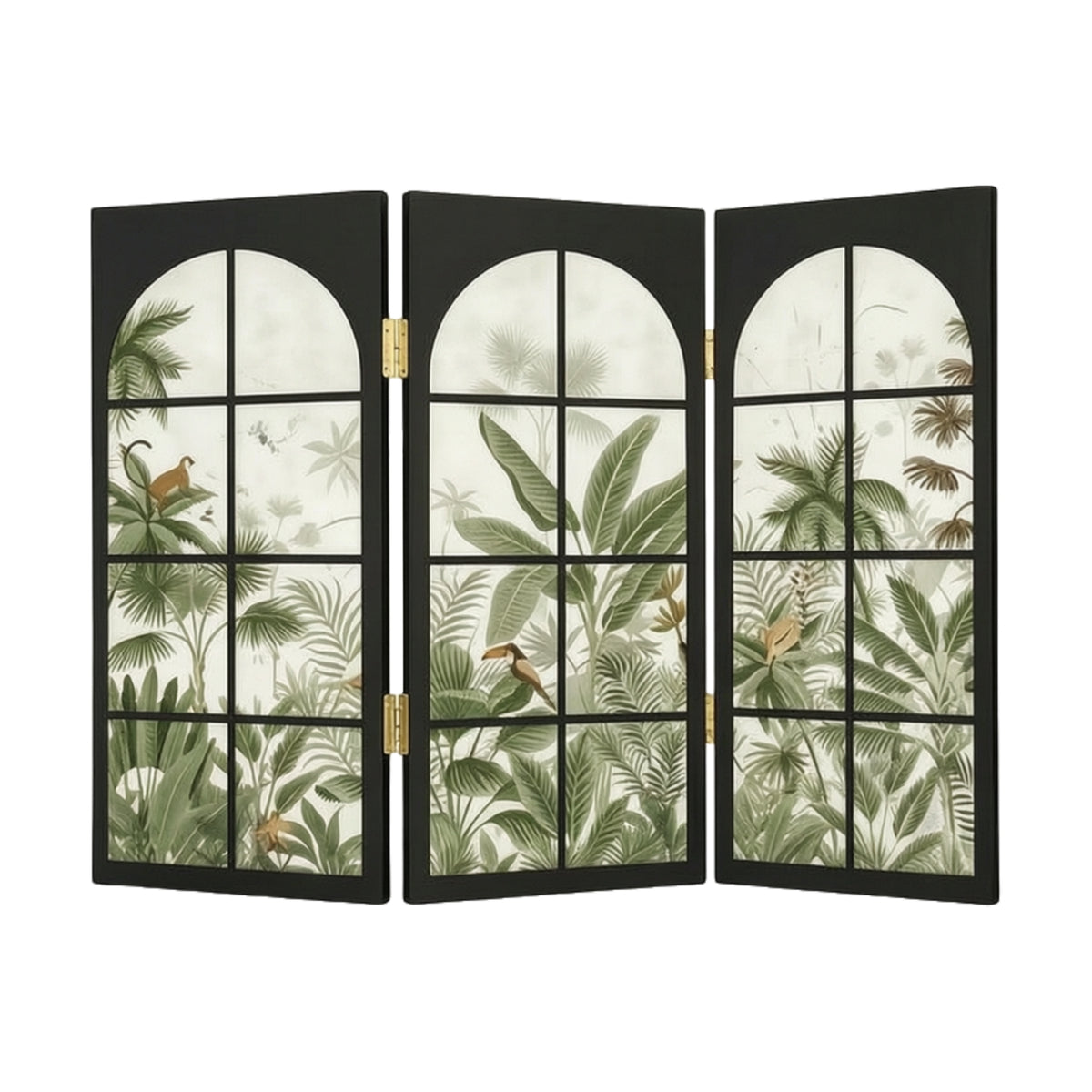 Tropical Three-Panel Desktop Screen Hinged Tabletop Folding Screen Compact Decor Decorative for Cabinet