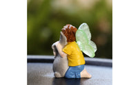 Winged Boy Hare Figurine Hand-Painted Boy Hugging Bunny Statue Gift Ready Hugging Bunnies Figurine for Garden