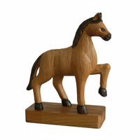 Wooden Horse Sculpture Natural Wood Finish Wooden Horse Figurine Standing Pose