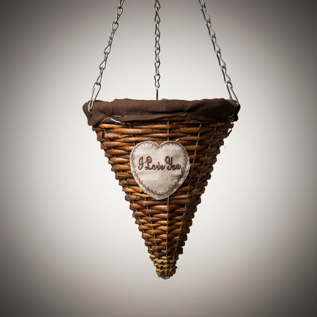 Hanging Basket for Living Room and Rustic Decor, Willow Cone Wall Planter with Metal Chain, Handmade Plant Basket for Fence Hanging Planters
