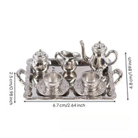 Miniature Tea Set with Tray Embossed Dollhouse Tea Service Decorative Toy for Collectors